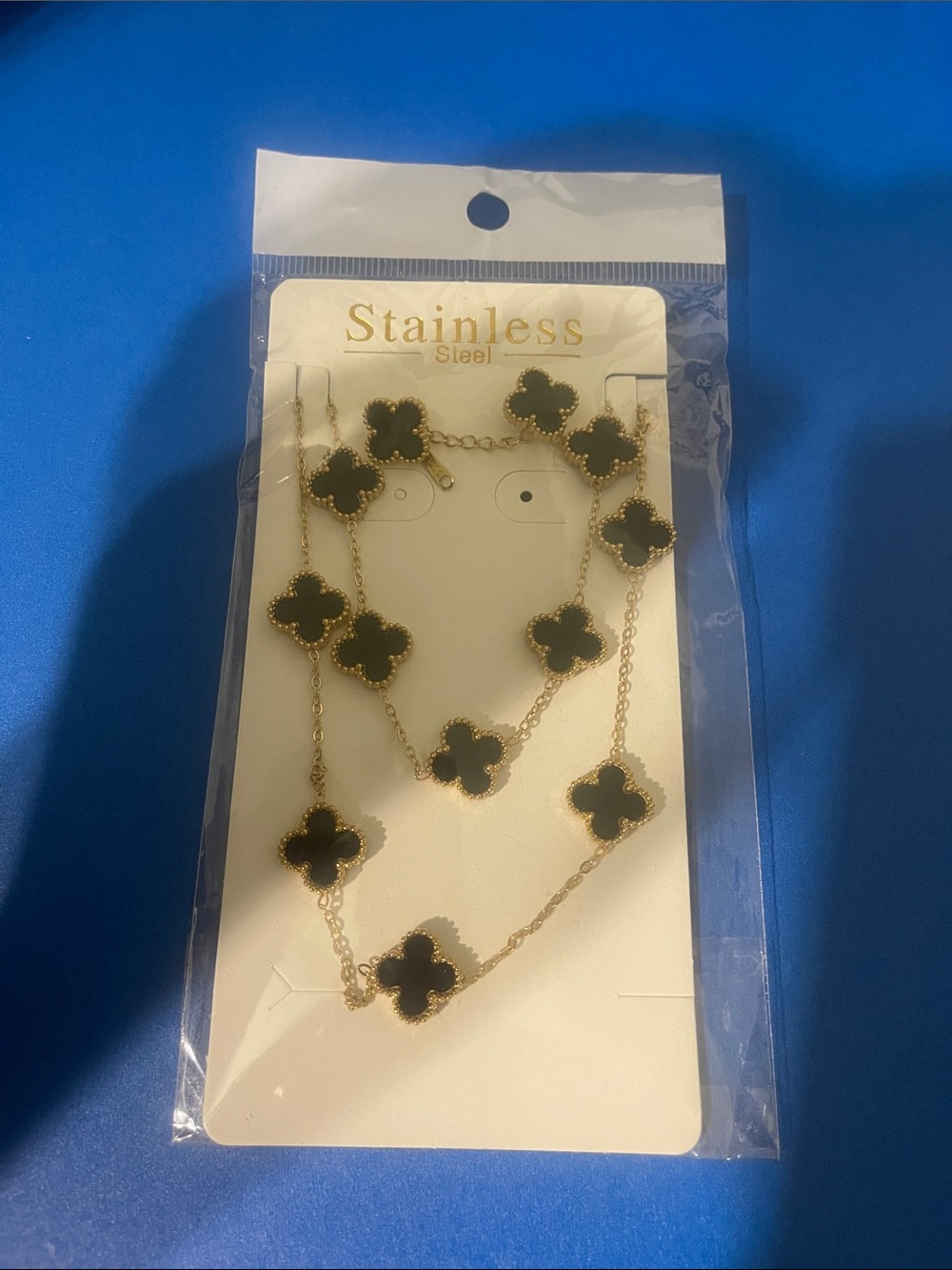 Source Unknown Gold and Black Clover Station Necklace